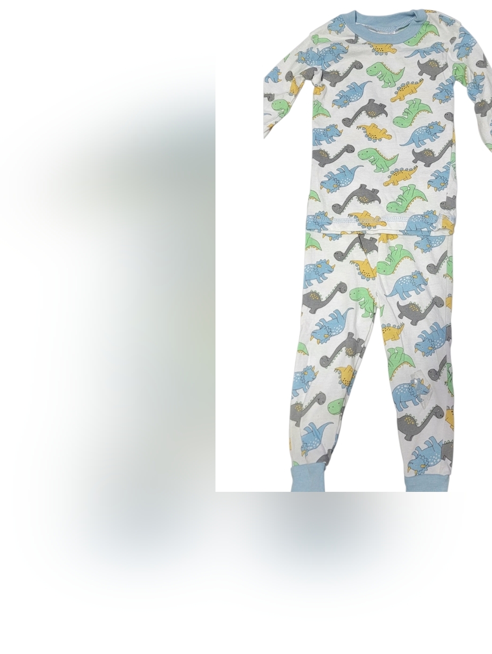 Baby Dinosaur Print Footed Pajamas - Blue, Green, Yellow, Gray on White